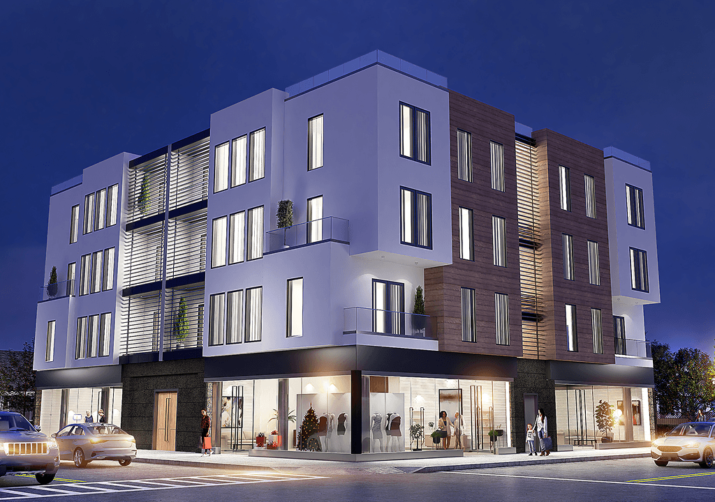 Night view of mixed use building in San Jose 1 Commercial Building Design | Mixed-Use, Tenant Improvement & Retail Projects
